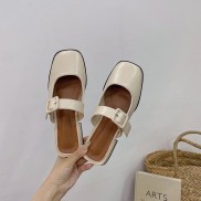 [ Bán chạy nhất ] Dép sục Khuy thời trang nữ Ziu.bags Mũi Vuông Vintage Màu Đen/ Trắng Tiểu Thư Ziu.shoess